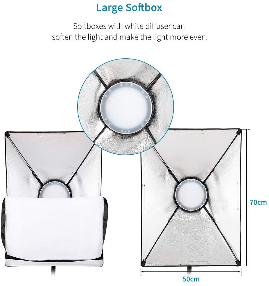 Pxel LS-SB Softbox Lighting Kit Bi-Color Dimmable LED Dual Light Set with Bulbs, Softbox and Stand for Studio Photography and Videography