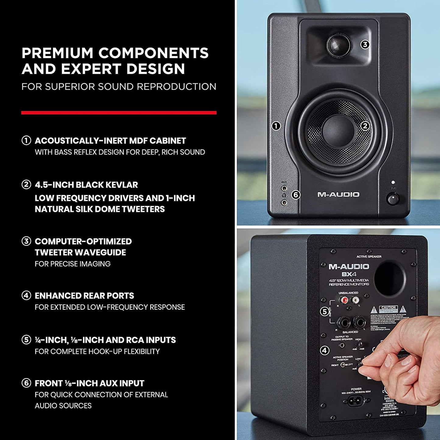 M-Audio BX4 120-Watt Powered Desktop Computer Speakers / Studio Monitors for Gaming, Music Production, Live Streaming and Podcasting (Pair)