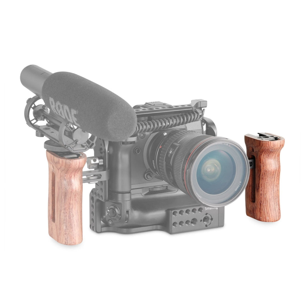 SmallRig Wooden Universal Side Handle Grip with Cold Shoe & Adjustable Sliding Connector for Camera Cage | HSN2093C