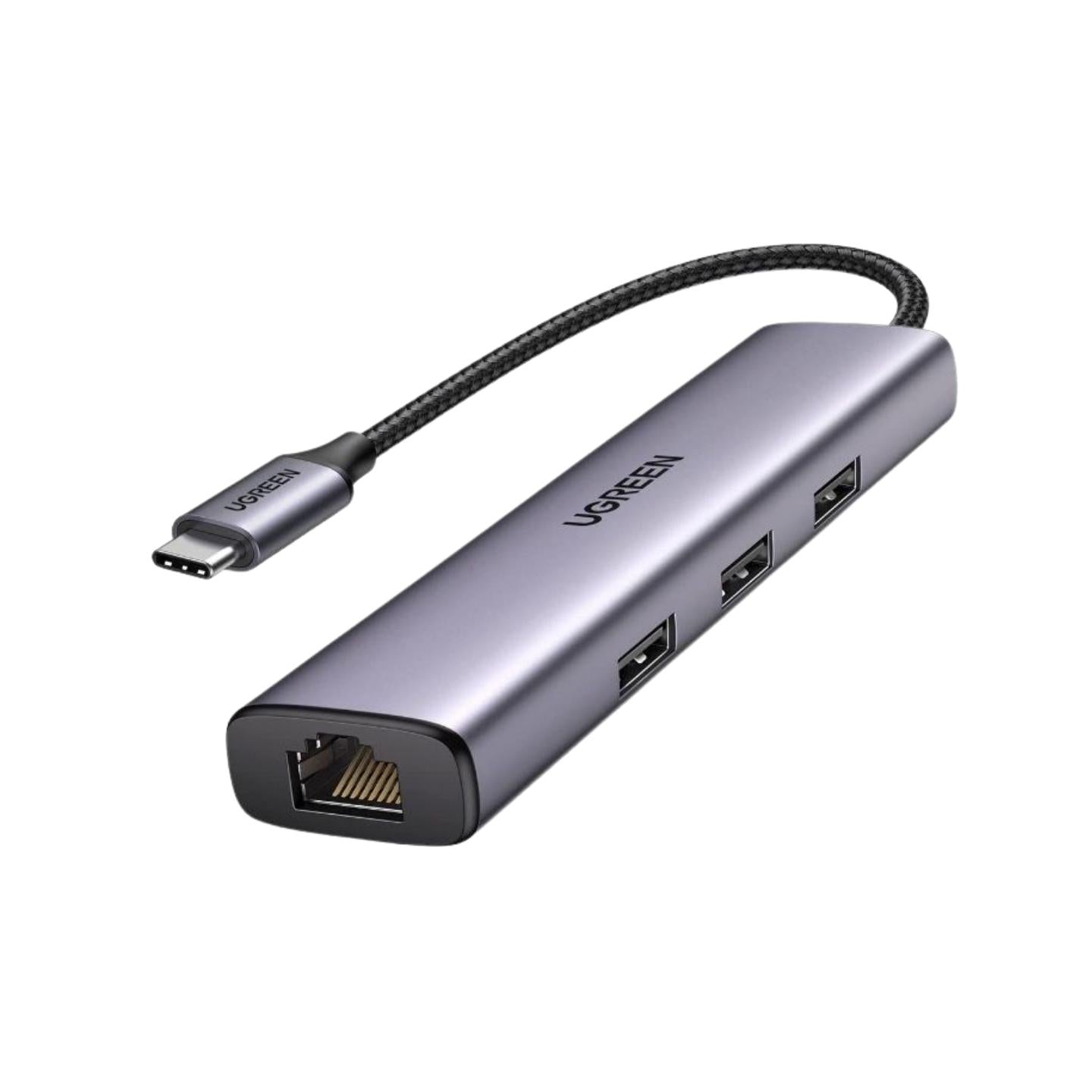 UGREEN 4-in-1 USB-C to USB 3.0 Ports 5Gbps 1000Mbps RJ45 LAN Ethernet Multiport Adapter Hub for Tablets, Keyboards, Laptops | 60600