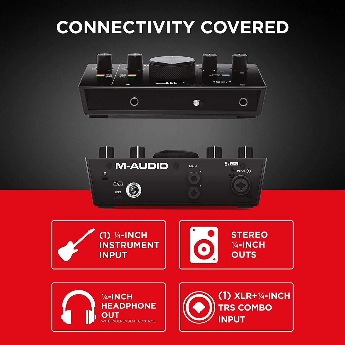 M-Audio AIR 192X4, 192 by 4, Desktop 2-In/2-Out 24/192 USB Type-C Audio Interface for Musicians, Solo Performers & Songwriters