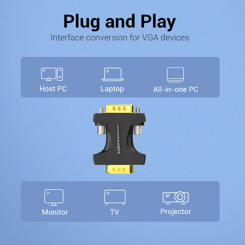 Vention VGA Adapter Coupler (Male to Male) 15 Pin 1080p 60Hz Gold-Plated for PC TV Monitor Projector (DDEBO)