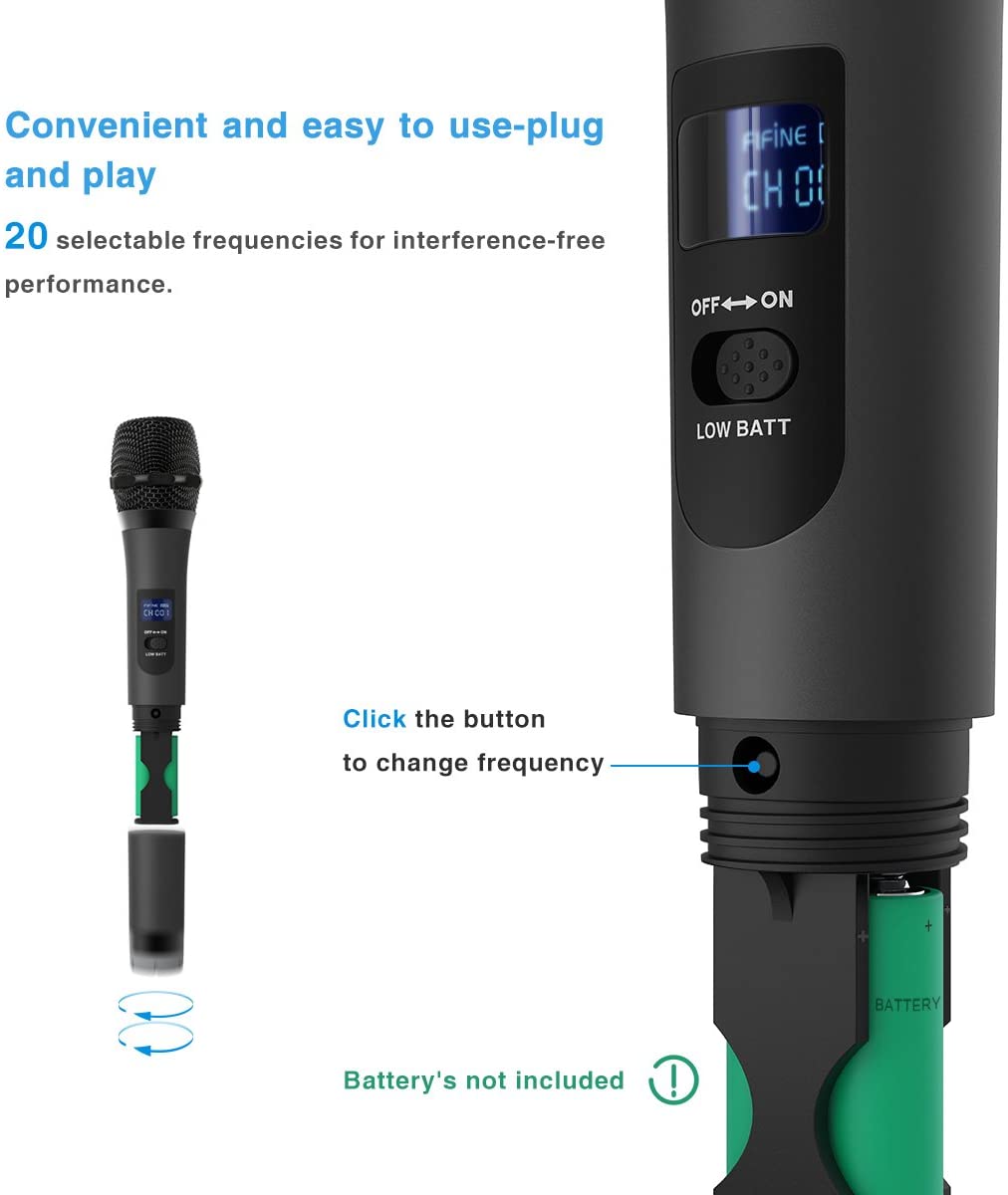 Fifine K025 Wireless Microphone, Handheld Dynamic Mic System for Karaoke Nights, House Parties, Over the Mixer PA System Speakers