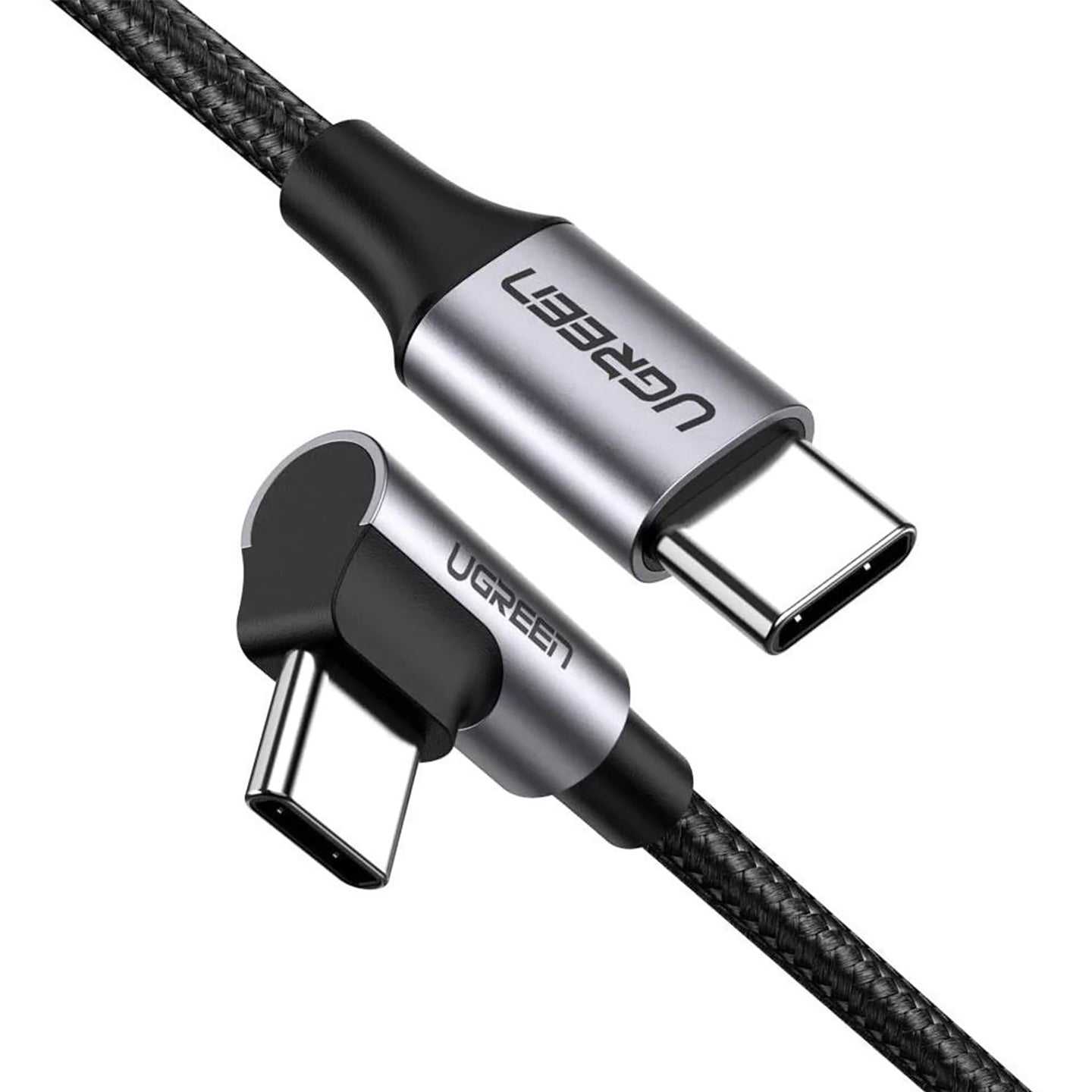 UGREEN 100W PD USB-C 2.0 Male to Angled USB Type-C Male Fast Charging Cable with Braided Aluminium Shell for Smartphones, Tablets, Laptops (1M) | 7064