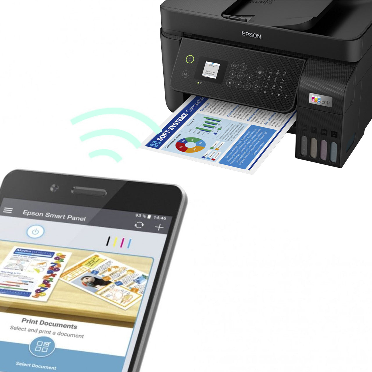 Epson EcoTank L5290 Wi-Fi All-in-One Ink Tank Printer (Print Scan Copy Fax) Wireless Heat-Free with ADF, 5760 x 1440 dpi, 33ppm, and LCD Screen