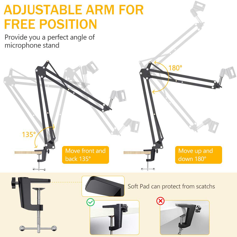 Maono AU-B01 B01 Microphone Suspension Adjustable Boom Scissor Arm Stand, Black