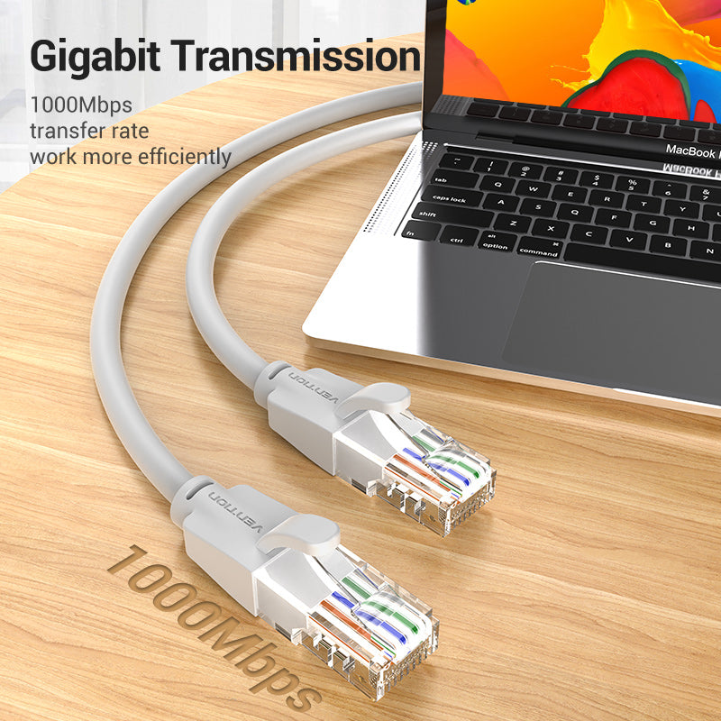 Vention CAT6 Ethernet 1M Round Cable UTP Patch 1000Mbps 250Mhz Lan Network Wire Cord for Internet Router PC Modem