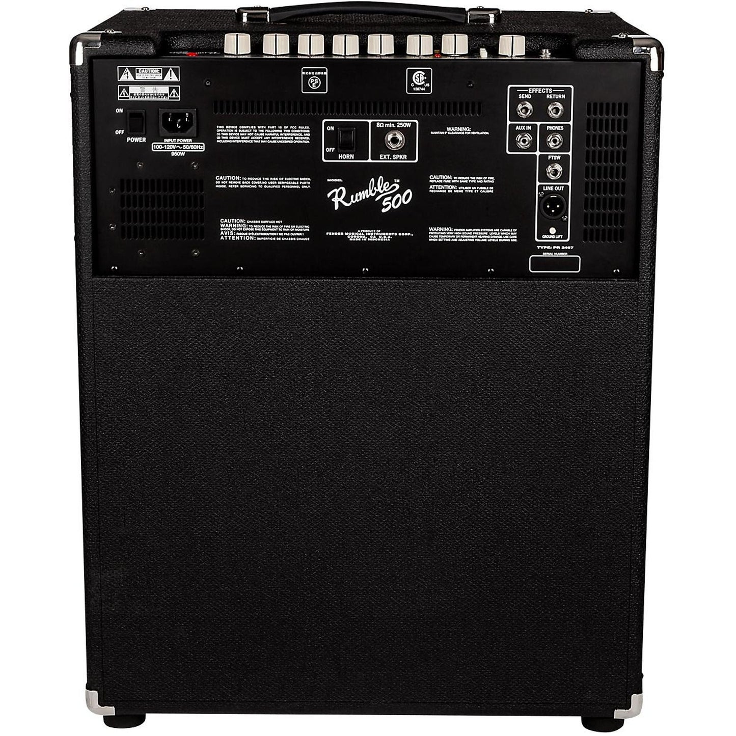 Fender Rumble 500 Electric Bass Combo Amplifier 500watts 120V (230V EUR) with Dual 10in Speaker Compression Horn FX Loop XLR Line Out Ground Lift