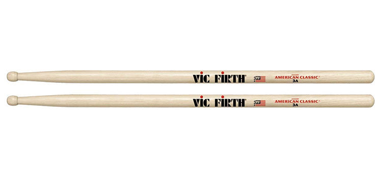 Vic Firth American Classic 3A Hickory Wood Tear Drop Tip Drumsticks (Pair) Drum Sticks for Drums and Percussion