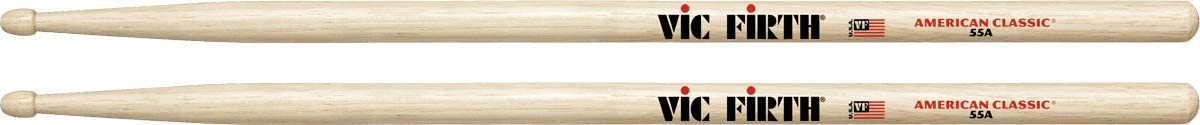 Vic Firth American Classic 55A Hickory Wood Tear Drop Tip Drumsticks (Pair) Drum Sticks for Drums and Percussion