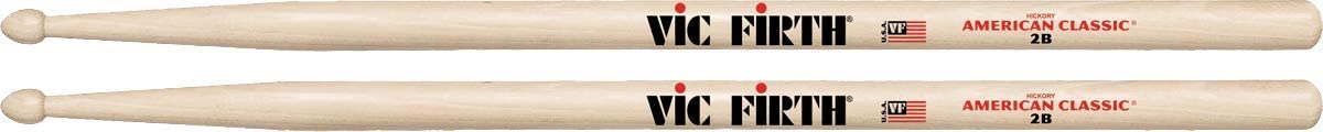 Vic Firth American Classic 2B Hickory Wood Tear Drop Tip Drumsticks (Pair) Drum Sticks for Drums and Percussion