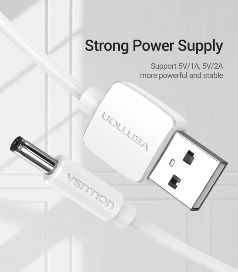 Vention USB Type A to 3.5mm x 1.35mm Barrel Jack with 5V DC Power Cable (0.5M, 1M, 1.5M) (White and Black) | CEXB, CEXW