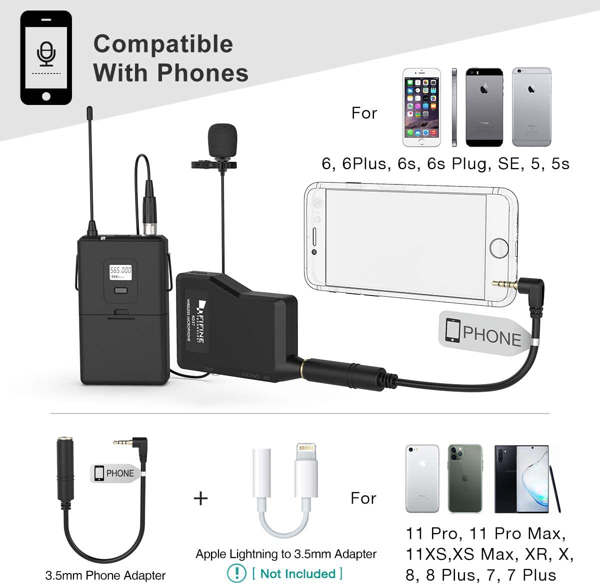 Fifine K037B Wireless Microphone System Set with Headset, Lavalier Lapel Mics, Beltpack Transmitter and Receiver for Teaching, Preaching, Public Speaking