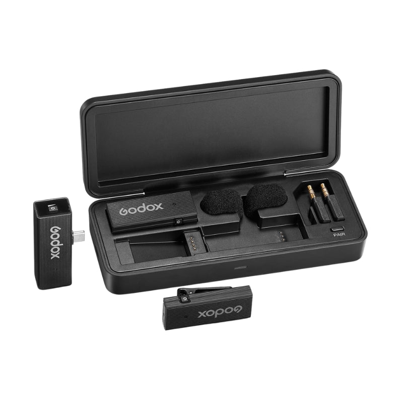 Godox MoveLink Mini Kit 2 UC Wireless Lavalier Microphone System (TX TX RX) with 328ft Wireless Range, Built-In Rechargeable Batteries and Charging Case for Cameras, iPhone and Android Smartphones (USB-C)