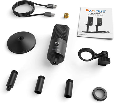 Fifine K670B Podcast Microphone USB with Headphone Monitoring 3.5mm Jack and Pluggable USB Connectivity Cable for Computer, PC, Mac, Windows,Recording Voice Over, Streaming, Youtube