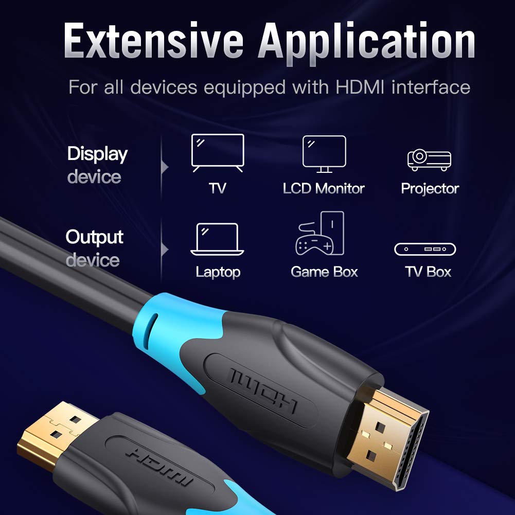 Vention HDMI 2.0 Cable PVC Black (Male to Male) 4KHD 60Hz Video Cable with Multiple Shielding TMDS Core Transmission Technology (2m) (AAC)
