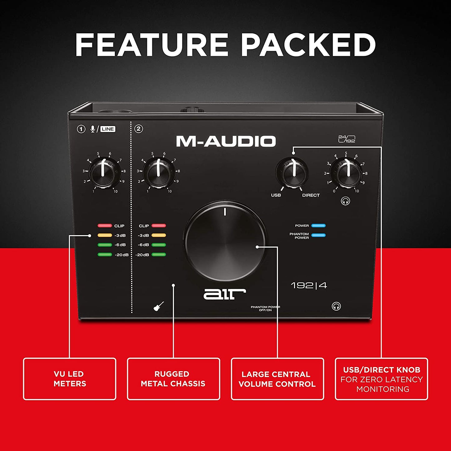 M-Audio AIR 192X4, 192 by 4, Desktop 2-In/2-Out 24/192 USB Type-C Audio Interface for Musicians, Solo Performers & Songwriters