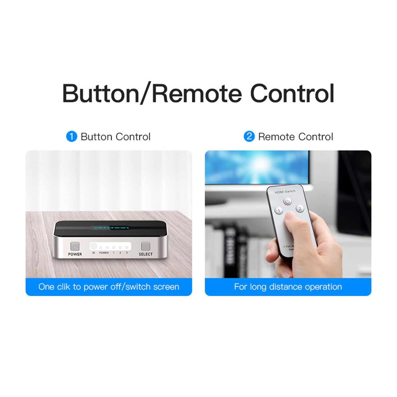 Vention 3 in 1 out HDMI Switcher 4K 30Hz Aluminum Alloy Splitter 5V/1A with Remote Control (AFFH0)