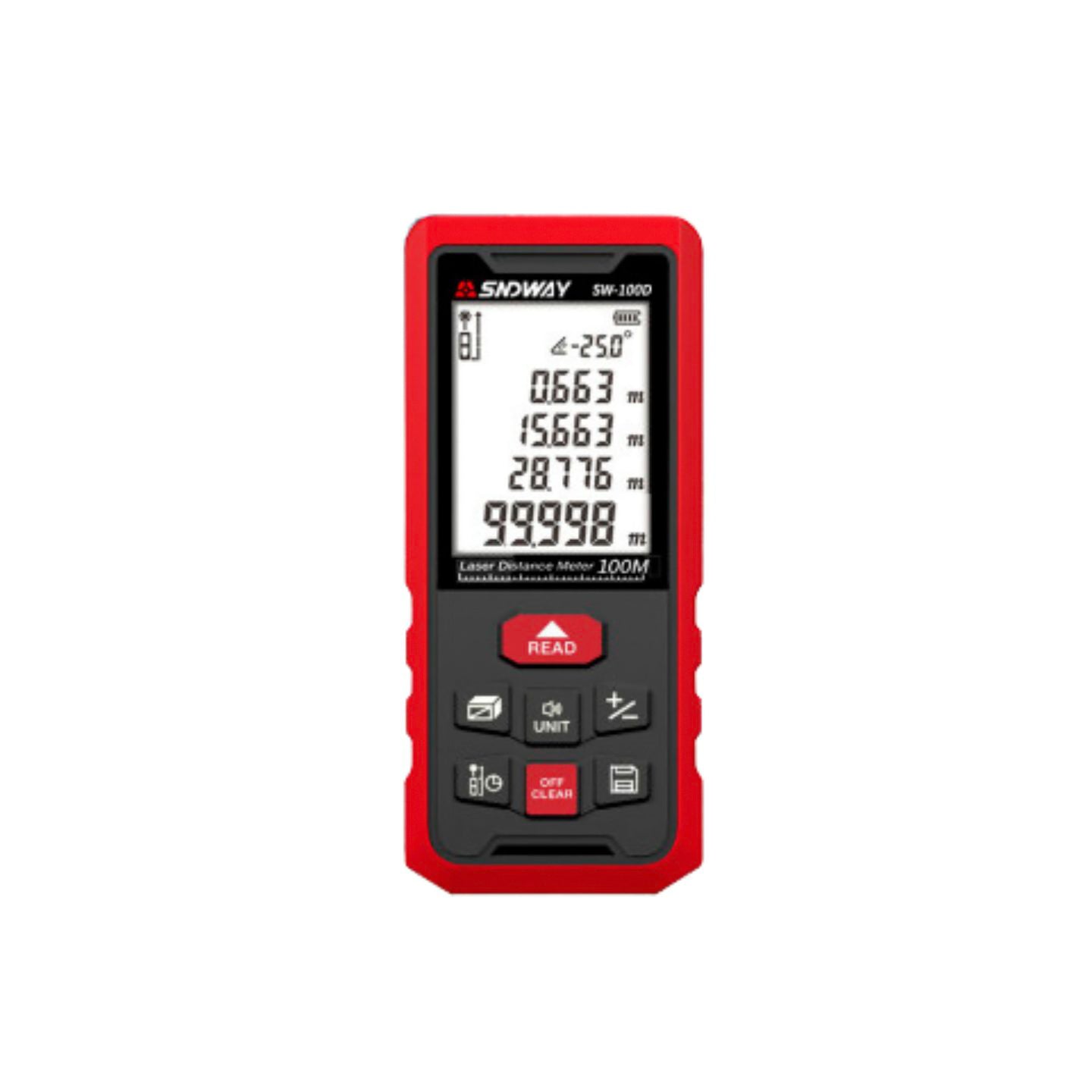 Sndway SW-100D High Precision Digital Pocket Laser Distance Meter with Up to 100 Meters Measuring Range, Multiple Quick Measurement Modes, Dual Power Supply for Indoor and Outdoor Ranging