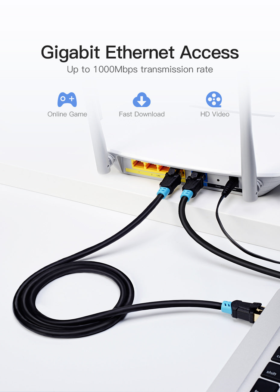 Vention CAT6 Ethernet Round Cable SSTP Patch 1000Mbps Lan Network Wire Cord for Internet Router PC Modem
