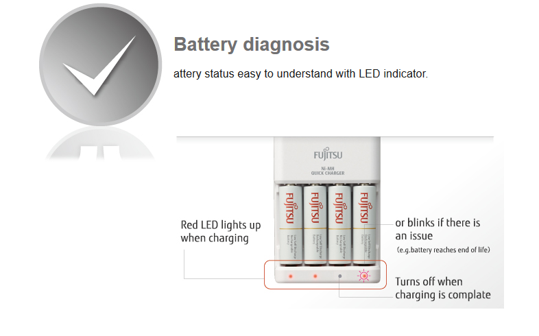 Fujitsu FCT344CEFX Ni-MH Battery Quick Charger for AA and AAA Kit with Fujitsu AA 1.2V 1900mAh Rechargeable Batteries