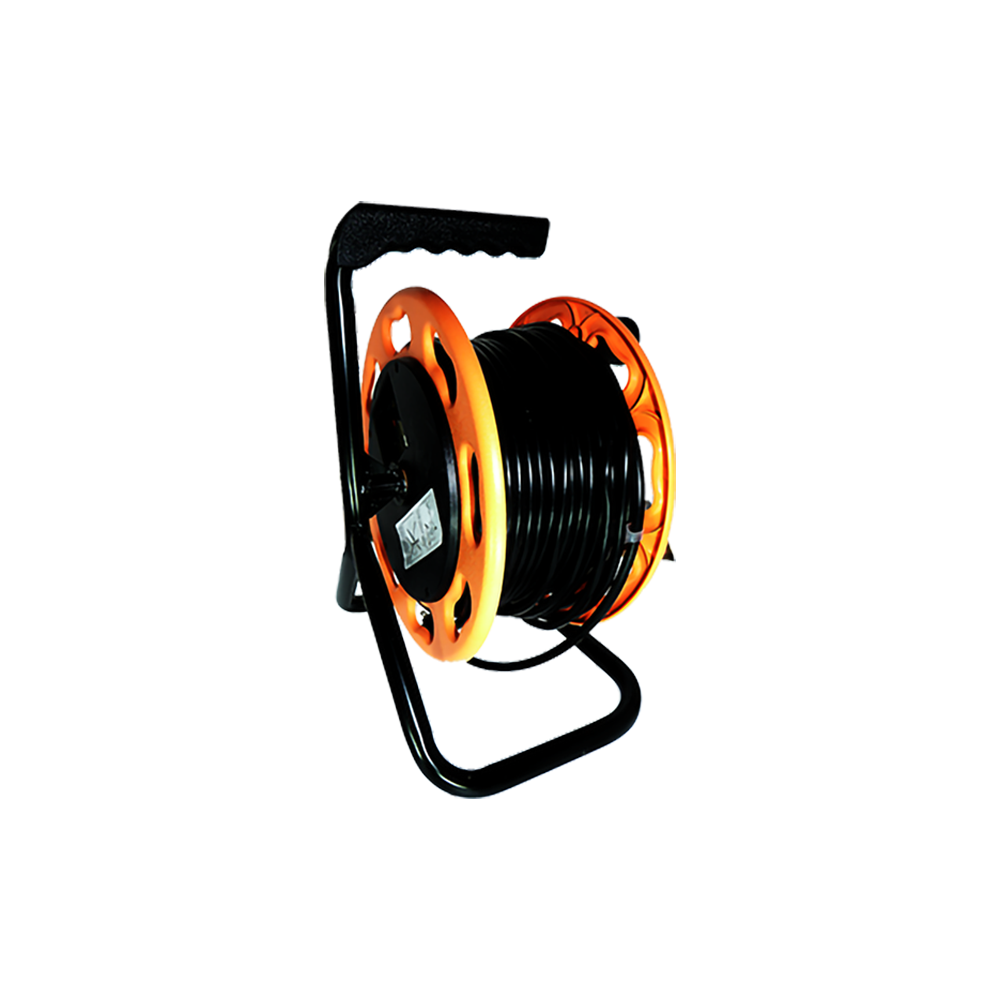 OMNI Industrial Extension Wheel 25 Meter Cord Length with 2-Gang T-slot Heavy Duty Outlets, Thermal Activation Breaker, Flame Retardant | WEW-25M/DS