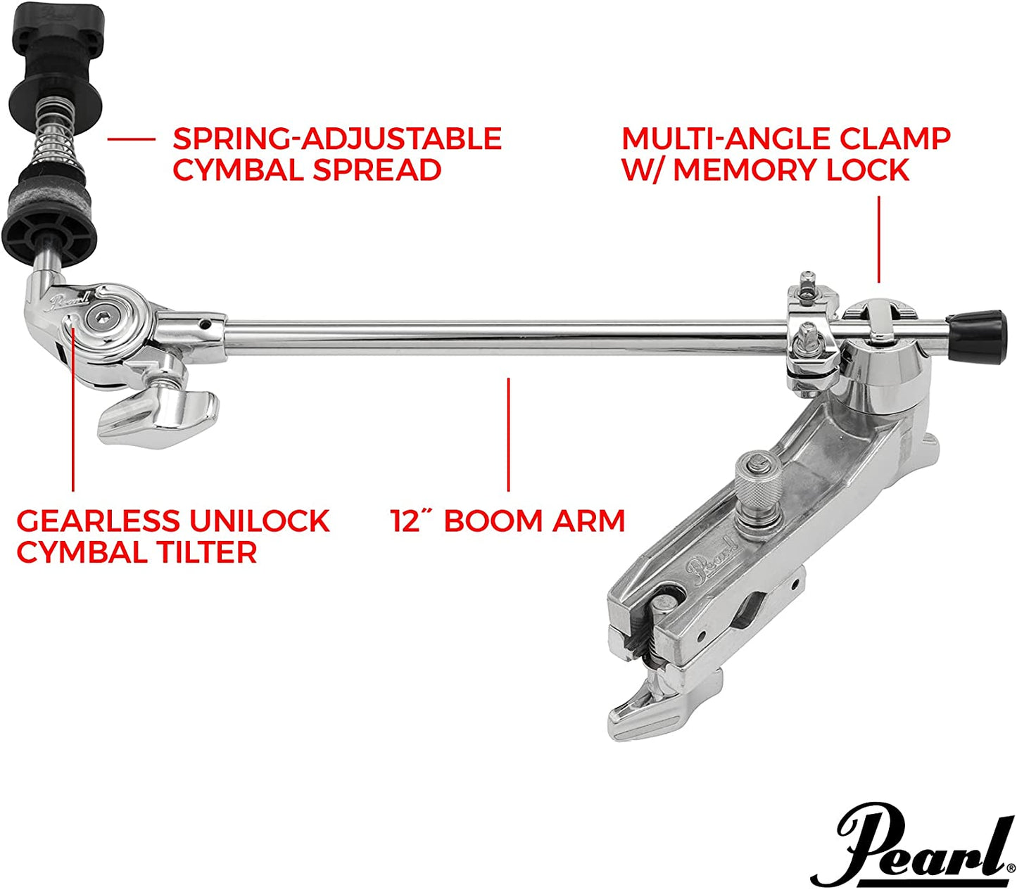 Pearl CLH70 Closed Hi-Hat Cymbals Holder with 15" Solid Boom Arm, Uni-Lock Tilter for Drum Equipment Accessory