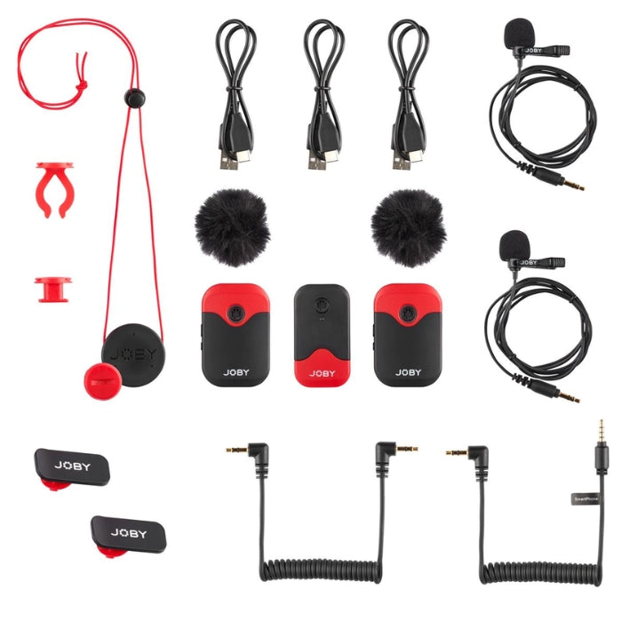 JOBY Wavo AIR 2.4GHz Wireless 2-Person Omnidirectional Condenser Lavalier Microphone System Kit with 50m Operating Range, 6-Hours Battery Life, LED Indicators | 1737