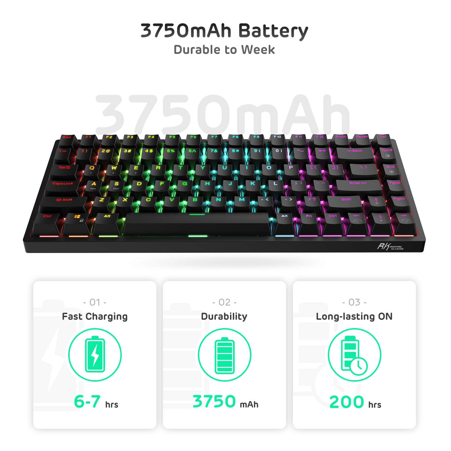 Royal Kludge RK RK84 RGB 84 Keys Mechanical Gaming Keyboard 2.4G Wireless Bluetooth Hot-Swappable with Bluetooth 5.0