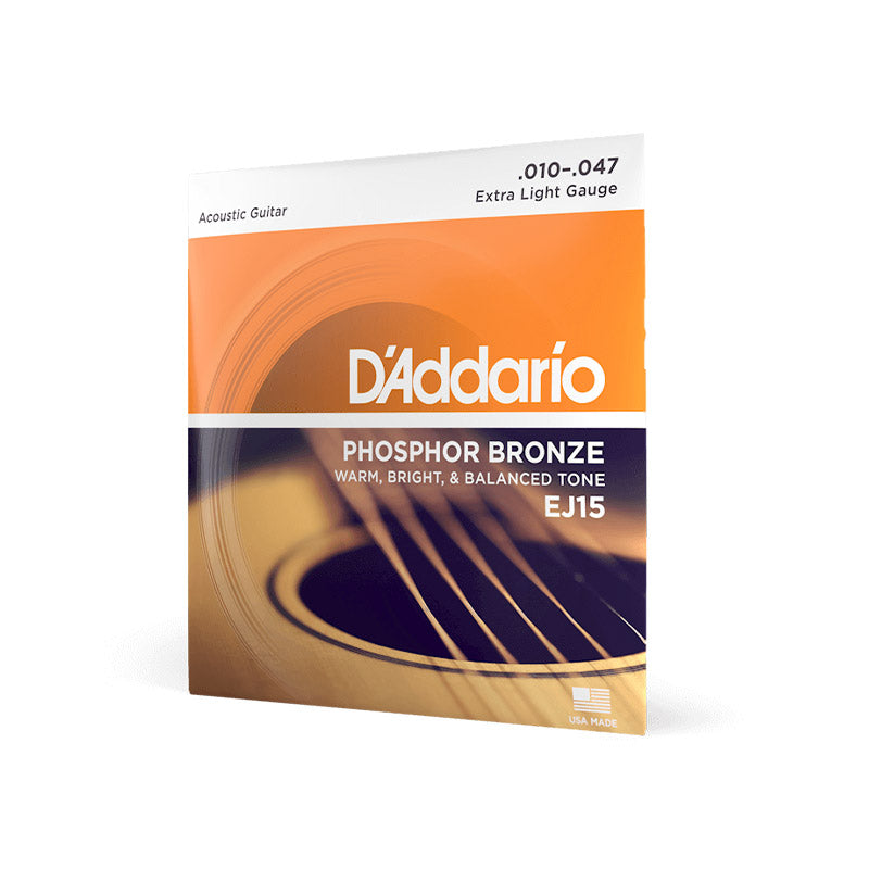 D’Addario 10/47 Bronze 6-String Acoustic Guitar Strings Set (Extra Light .10- .47mm) | EJ-15