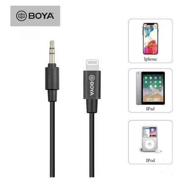 Boya BY-K1 3.5mm TRS (Male) to 20cm (Male) Lightning Adapter Cable Compatible with iPhone iOS Devices