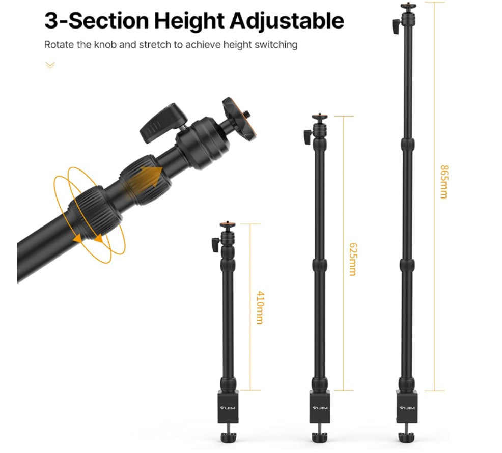 Vijim by Ulanzi LS10 Adjustable Removable Desk Stand with Stable Padded C-Clamp and 360 Degree Ball Head for Smartphone and Camera Vlogging Streaming