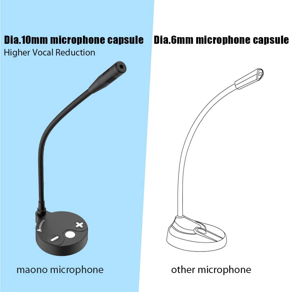 MAONO AU-GM10 GM10 Metal USB Cardioid Condenser Gooseneck Desktop Microphone with One Touch Mute Button, Volume Control and Led Indicator for Podcasting, Conferences, Interviews, Meetings, Youtube, Twitch