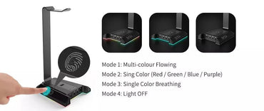 EKSA W1 RGB Headset Stand with 7.1 Surround USB Headphones Holder and 3.5mm Ports Gaming Headset Hanger