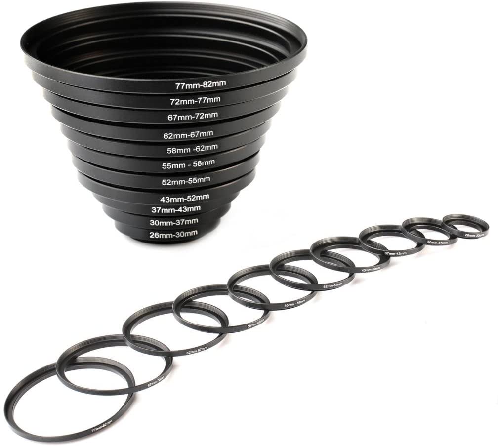 K&F Concept 11 in 1 Step Up Ring Set 26-30mm, 30-37mm, 37-43mm, 43-52mm, 52-55mm, 55-58mm, 58-62mm, 62-67mm, 67-72mm, 72-77mm, 77-82mm