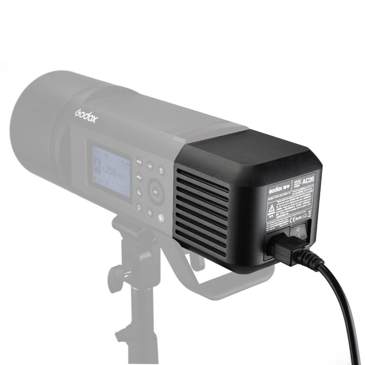 Godox AC26 Power Unit AC Adapter Charger Max 60Hz 2.7A for AD600Pro Witstro Outdoor Flash with On/Off Switch for Studio Lighting Equipment