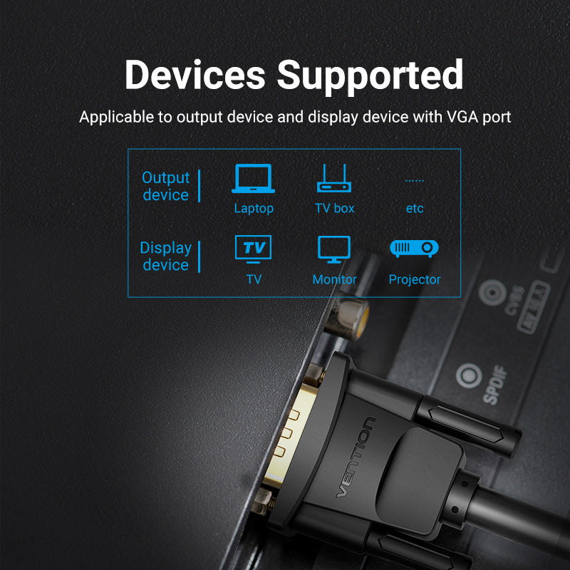 Vention 1080p VGA Cable (3+6) 5-Meters Male to Male Gold Plated (DAE) HD Video Connector for TV PC Projector