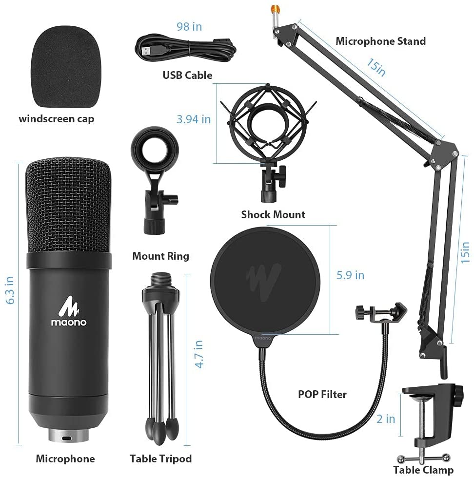Maono AU-A04 PLUS A04 PLUS Plug and Play Podcast USB Condenser Microphone Set for Livestreaming, Voice Over, Youtube, Gaming, ASMR