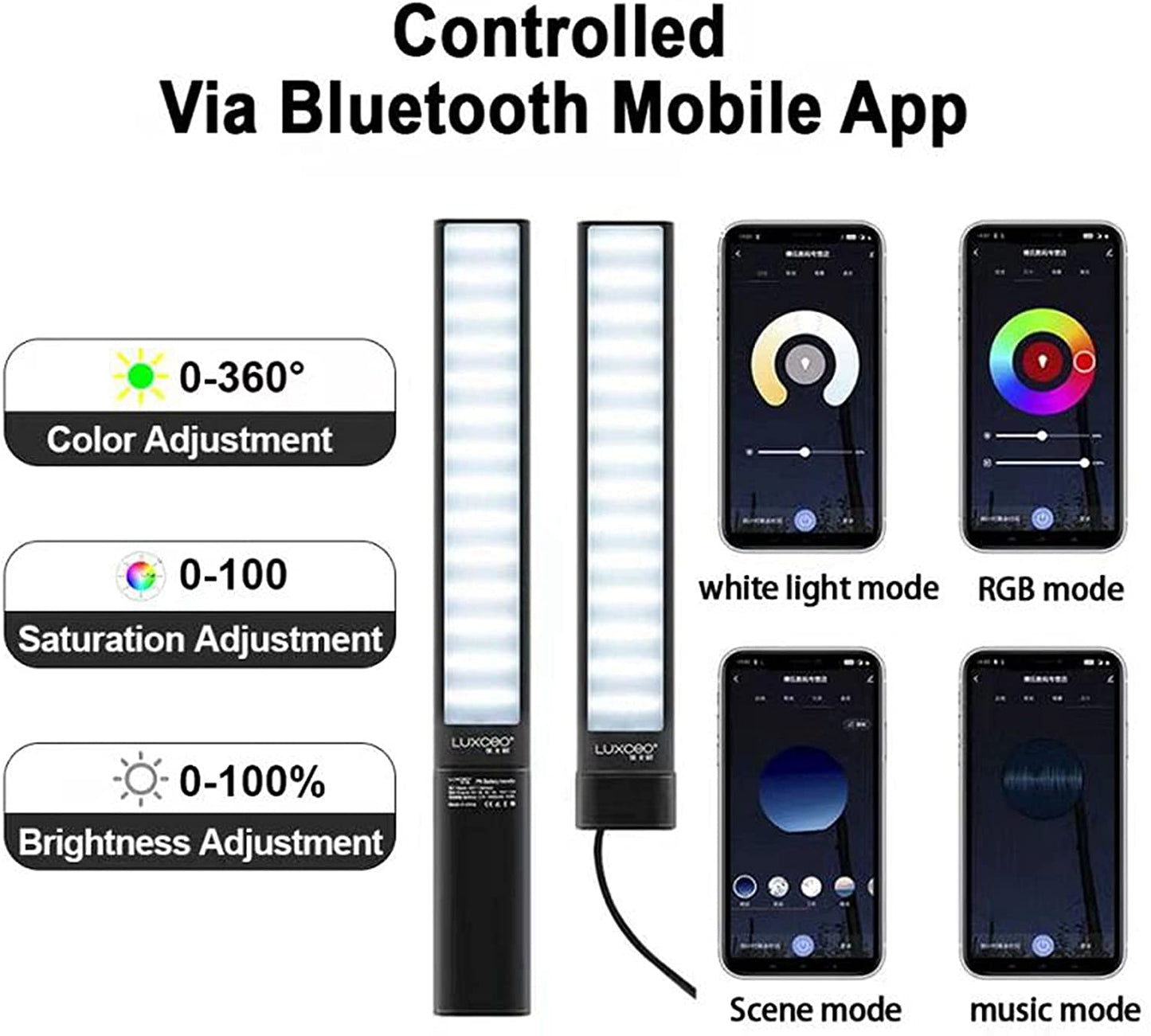 Luxceo P6 RGB LED Video Light Wand with 12 Lightning Control Mode Night Day Photography Photoshoot