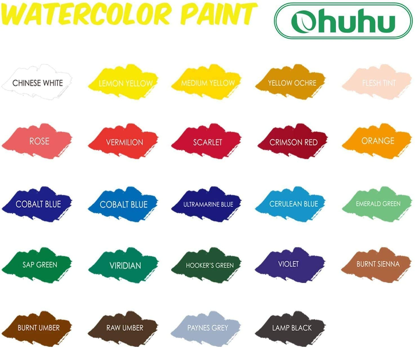 Ohuhu Art Paints 24-Pc 12ml Water Color Paint Set with 6 Nylon Hair Paint Brushes Y30-80700-08