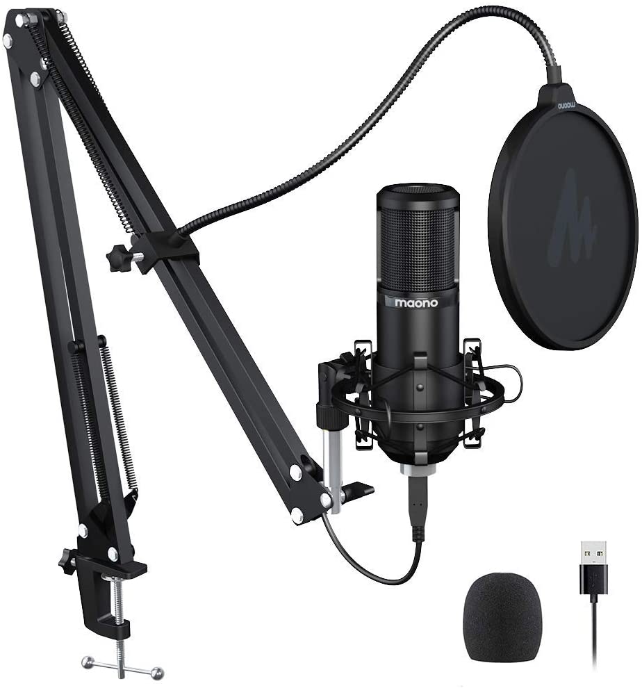 Maono AU-PM420 PM420 Plug and Play Professional USB Cardioid Condenser Microphone Kit with Boom Arm Stand for Podcasting, Recording, Broadcasting, Meetings and Gaming