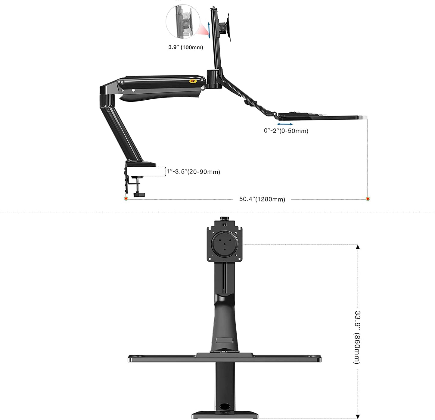 NB North Bayou NB40 22"- 32" with 15Kg Max Payload Sit and Stand Workstation VESA Monitor Desk Mount, Keyboard Tray and Gas Strut Full Motion Swivel Arm for LCD LED TV Television