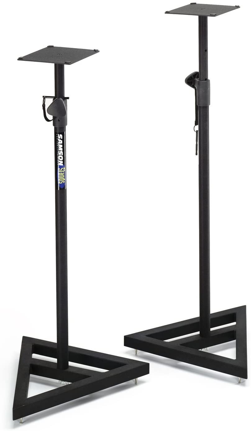 Samson MS200 Studio Monitor Stands with Adjustable Height, Heavy Duty Triangular Metal Base for Recordings and Concerts