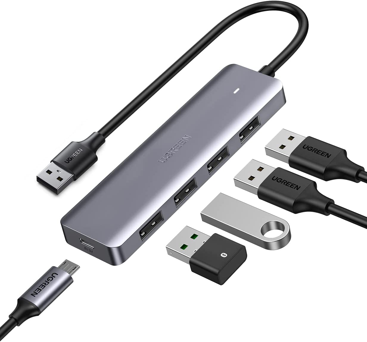 UGREEN Ultra Slim 4 Port USB 3.0 Hub with MicroUSB Power Delivery and 5Gbps Data Speed for PC and Laptop | 50985
