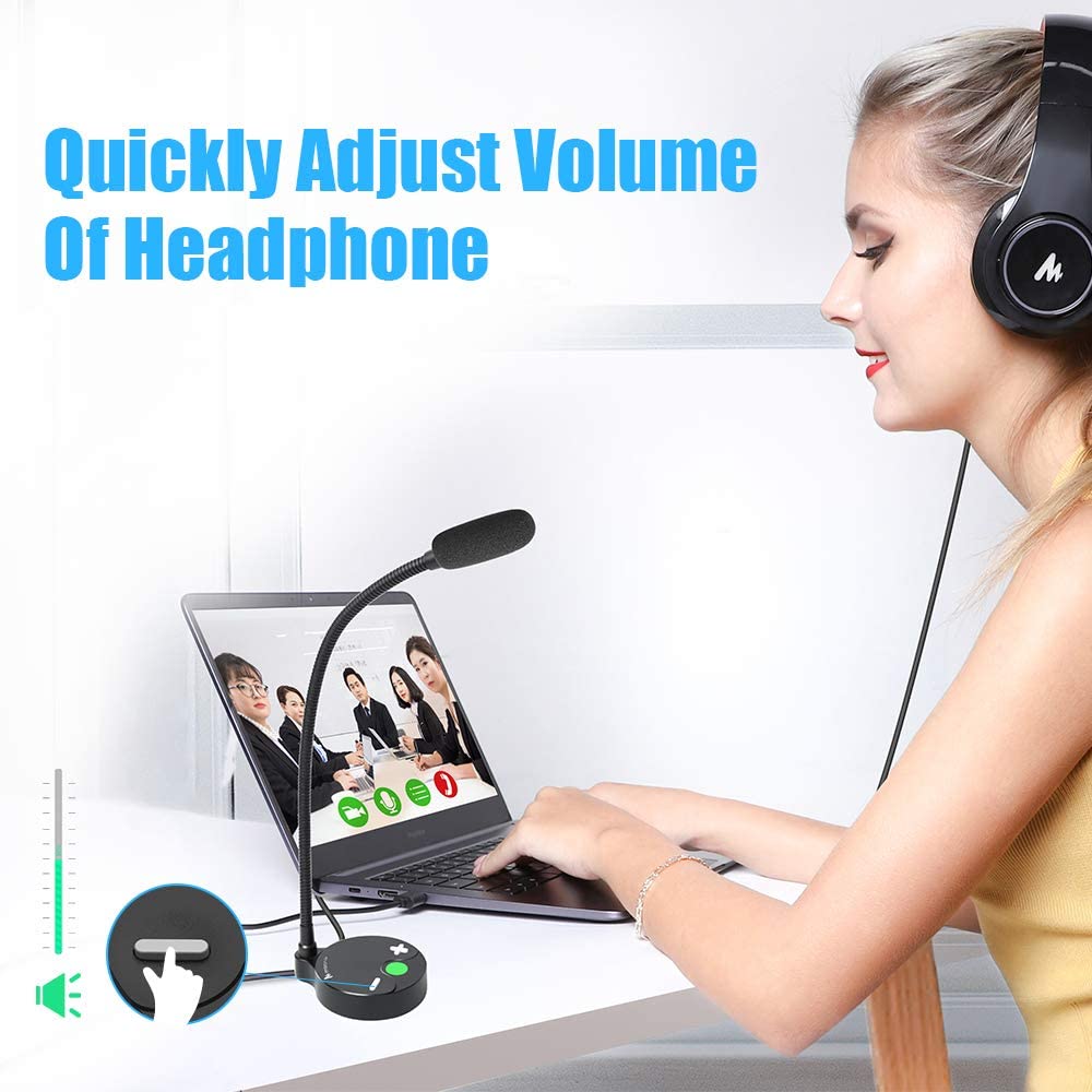 Maono AU-GM10 GM10 Metal USB Cardioid Condenser Gooseneck Desktop Microphone with Volume Control and Led Indicator for Podcasting, Conferences, Interviews, Meetings
