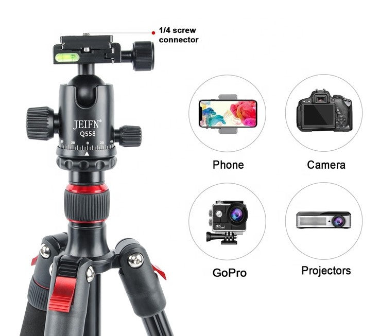 Jeifn by Zomei Q558 Professiol Aluminum Foldable Camera Tripod with Detachable Monopod 6kg Load Capacity and 165cm Max Height for Photography