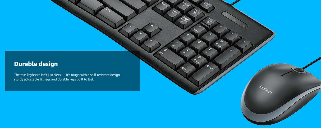 Logitech MK200 Media Wired Full-sized Keyboard with Spill-Resistant Design, 8 Multiple Hot Keys, and Optical Mouse Combo (Black)