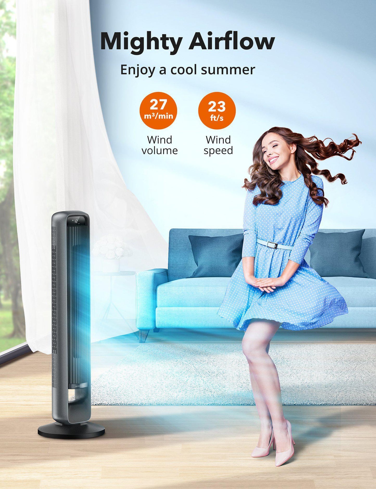 TaoTronics 42-inch 12 Speed Bladeless Tower Fan with Remote Control and 4 Different Wind Modes Feature