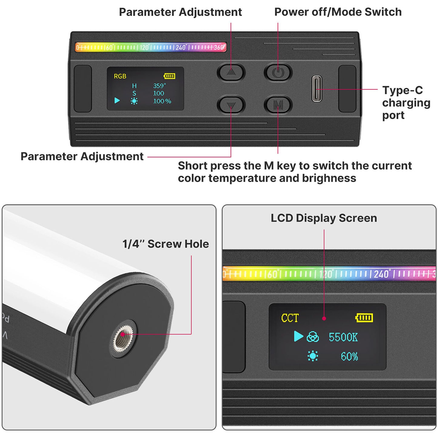 Ulanzi i-Light Mini Magnetic RGB LED Video Light 2500K-9000K Color Temperature 2000mAh Rechargeable with 20 Lighting Effects for Photography Studio Vlog