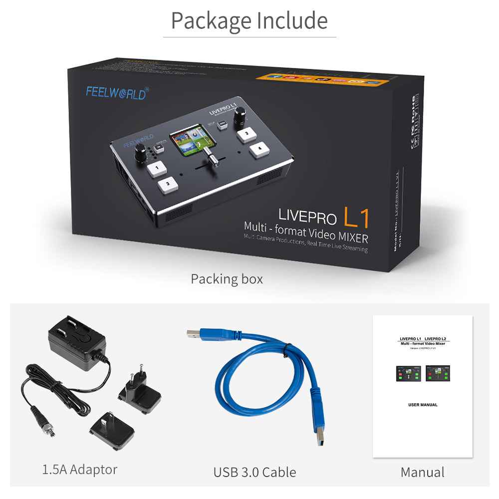 Feelworld L2 Plus 5.5-Inch Touch-Easy Setup Multi Camera Video Mixer Switcher with PTZ Control Chroma Key for Live Streaming